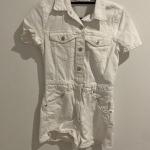 Denim romper with a button front from Zara.